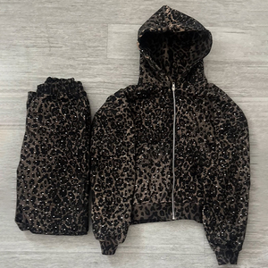 Custom Unisex Solid Winter 3D Print Tracksuit Set-<b>Sparkly</b> Rhinestone Thermal Hoodie & Pants Streetwear Party Outfit - Product Image 1