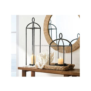 Farol Decorativo Vintage de Metal con Paneles de Vidrio, Portavelas para Decoración del Hogar, Patio, Balcón, Mesa - Product Image 2