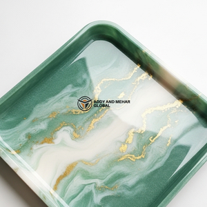 Luxury Green <b>Marble</b> Resin Tray – Handmade <b>Square</b> Decorative Serving Tray with Gold Vein Detail | Modern <b>Coffee</b> <b>Table</b> & Vanity - Product Image 5