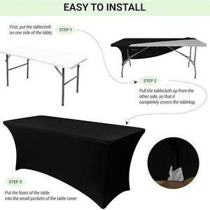 Obstal 6ft Black Spandex Stretch <b>Table</b> Cloth Standard <b>Folding</b> for Your Dining <b>Table</b> - Product Image 3