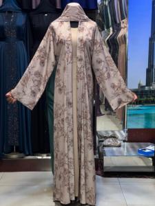 2026 New V Neck Long Sleeve Floor Length Modest Polyester Handmade <b>Flared</b> Hem Abaya Beaded Detail Women's Traditional Muslim - Product Image 1