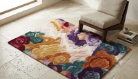 Tapis rectangulaire en laine à motif floral avec poils doux et envers antidérapant en caoutchouc pour salon, style bohème