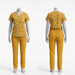 Conjunto de Uniformes Médicos para Mujer, Estampado, 180 GSM, Tela de Polialgodón Premium, Color Beige, Logotipo Bordado, Sublimación Personalizada, OEM, ODM - Product Image 3