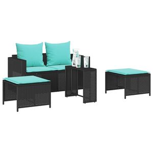 Set di divani da giardino impilabili in polyrattan nero da 5 pezzi con cuscini - Product Image 4