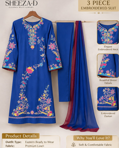 ชุดสูท 3 ชิ้นปักลายดอกไม้สีน้ำเงินรอยัลสำหรับผู้หญิง |   ชุดพื้นเมืองปากีสถาน ซัลวาร์ คามีซ ดูปัตตา |   ผู้ผลิตแบบ OEM - Product Image 5