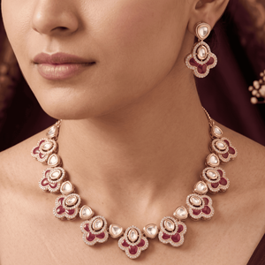 Ensemble collier et boucles d'oreilles élégants en laiton plaqué or rose avec chaîne en moissanite pour femme, idéal pour les mariages - Product Image 2