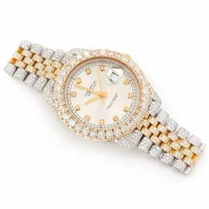 Montre en acier inoxydable avec lunette en diamant doré, cadran vert, mouvement à quartz de luxe, chronographe, résistante à l'eau 3BAR, bracelet Jubilee - Product Image 2