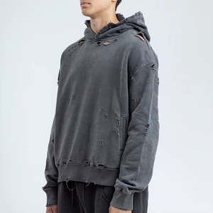 Oem Unisex Vintage Wash Hoodie Custom Stone Washed Heavyweight 100_ Cotton 500gsm Heavy Weight Distressed Hoodie - Product Image 6