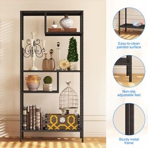 Moderno scaffale in metallo a 4 scomparti, mobiletto autoportante per la casa con ripiani per libri, ideale per il soggiorno - Product Image 3