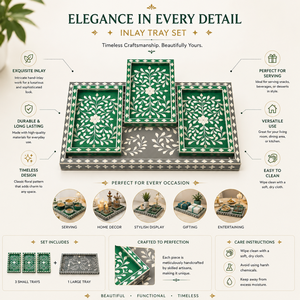 Luxury Bone Inlay Tray Set Handmade Green Decorative Serving Tray Set Premium Coffee Tea Tray Home Decor Wedding <b>Gift</b> Collection - Product Image 2