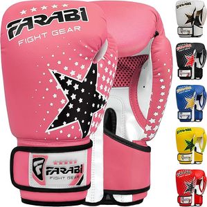 Guantes de boxeo personalizados Farabi para niños, guantes de boxeo de cuero PU al por mayor, guantes juveniles de cuero sintético con correa de velcro, guantes de muay thai. - Product Image 1