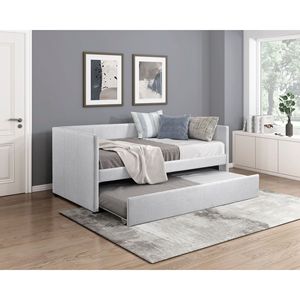 Mobili per la casa moderna 1pc Daybed con girocollo in tessuto grigio tappezzeria in legno con struttura letti categoria di prodotto - Product Image 2