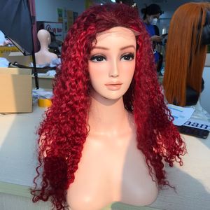 Pelucas de cabello humano de encaje para mujer Peluca de encaje de color borgoña rizado al agua Hd Extensiones de cabello de peluca frontal de color rojo de onda profunda - Product Image 2