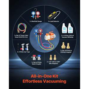 Ensemble de manomètres pour pompe à vide AC 7 CFM 3/4 HP à deux étages, kit de manomètres rotatifs à palettes pour système HVAC, pour R134a R22 R410a, climatisation automobile - Product Image 4