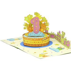 Carte pop-up 3D pour célébrer le 1er anniversaire, carte de vœux artisanale 3D, cartes pop-up 3D pour occasions spéciales, carte de vœux en papier artisanal - Product Image 3