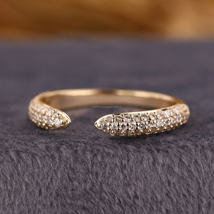 Anillo de Boda Abierto de Oro Sólido de 14K con Certificación IGI, Corte Brillante, Diamante Cultivado en Laboratorio, Banda de Aniversario Minimalista con Espacio Abierto - Product Image 3