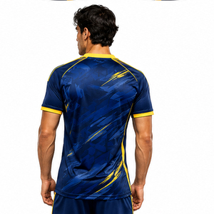 Camiseta de Fútbol para Hombre con Estampado Geométrico Azul y Amarillo, Manga Corta, Cuello Redondo, Poliéster que Absorbe la Humedad, Ajuste Atlético, para Todas las Temporadas - Product Image 2