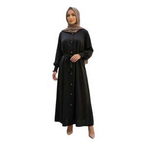 Modest Islamic Ramadan Handmade <b>Dress</b> <b>Long</b> Sleeve V Neck Solid Color Lightweight Daily Wear Middle East Style Women Abaya Muslim - Product Image 1