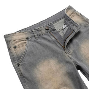 <b>Men's</b> Stonewashed <b>Flare</b> <b>Jeans</b> Mid Waist Button Fly 100% Cotton Street Style Lightweight Canvas Summer Customized Printing Pants - Product Image 4