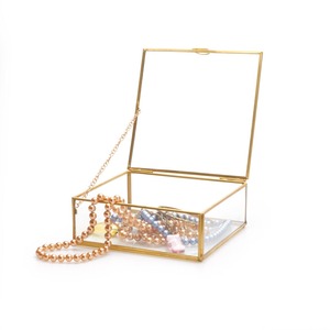 Boîte à bijoux minimaliste en métal et verre, étui de rangement moderne pour bagues, boucles d'oreilles, colliers, bracelets, pour la maison ou la coiffeuse - Product Image 5