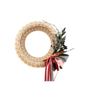 Couronne de Noël en rotin naturel décorée d'un ruban, faite à la main, en osier tressé, décoration de maison pour les fêtes - Product Image 4