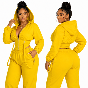 Crop Top Hoodie Long Jogger Outfits Women Athletic Apparel Custom Ladies Women Blank Cropped Hoodie Short Sets men's jackets - Product Image 1