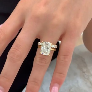Elegant Design 925 Moissanite Gold Plated Solitaire <b>Wedding</b> Set 8.5Carat White Stone <b>Cushion</b> Cut Engagement <b>Ring</b> Eternity <b>Ring</b> - Product Image 5
