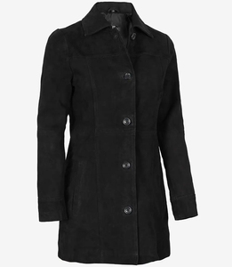 Gabardina Larga Negra para Mujer, Manga Larga, Cuello Camisero, Cierre de Botones, Ropa Exterior Informal para Otoño, Material de Poliéster - Product Image 4