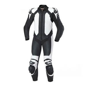Combinaison de course en cuir pour moto personnalisée, design sur mesure noir et blanc, combinaison de motard en cuir pour course rapide avec finitions premium - Product Image 1