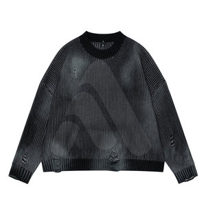 Pull en maille délavé pour homme, style décontracté, coupe oversize, mode urbaine, OEM ODM, streetwear de luxe, 100% coton respirant - Product Image 3