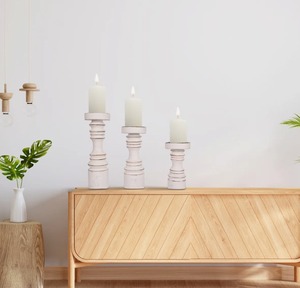 ชุดเชิงเทียนไม้สีขาวทรงกระบอกสำหรับตกแต่งบ้าน3ชิ้นทนทาน - Product Image 3
