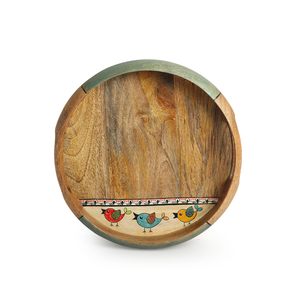 Bandeja de Madera para Servir Aperitivos con Diseño de Juego de Pájaros, Madera de Mango Pintada a Mano Multicolor, Plato Decorativo para Catering Disponible para la Venta - Product Image 4