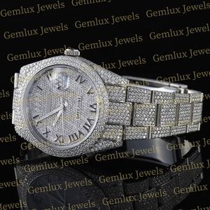 Diseño de moda Dial romano Fecha automática Full White Iced Out D VVS Moissanite Diamond Hip Hop Reloj para hombres - Product Image 3