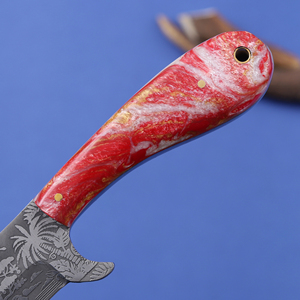 Couteau de chasse artisanal en acier Damas, modèle Bull Cutter, couteau à dépecer de type cowboy, à lame pleine, avec étui en cuir, support OEM - Vente chaude - Product Image 2