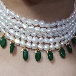 ไข่มุกน้ำจืดธรรมชาติชุบเงินเกรดสูง AAAA หยกมรกตสีขาวรูปไข่เรียบ สร้อยคอคริสเตียน 5 - Product Image 1