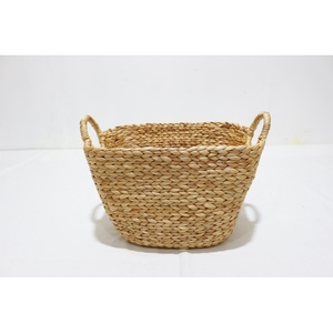 Natural Water Hyacinth <b>Storage</b> <b>Basket</b> <b>Rectangle</b> With Handles Rustic Multi-Purpose Organizer - Product Image 1