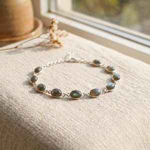 Natural <b>Labradorite</b> 925 Sterling Silver Adjustable Chain Link <b>Bracelet</b> Minimalist Dainty Oval Gemstone Jewelry 7gm Gift For Her - Product Image 6