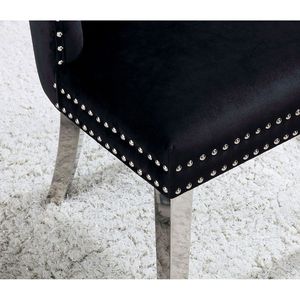 Set di 2 Sedie da Pranzo Contemporanee con Schienale Alto in Flanella, Sedie Laterali Imbottite Nere con Bottoni Trapuntati - Product Image 3