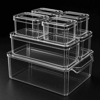 Ensemble de contenants de rangement rectangulaires en plastique PET transparent et brillant, empilables, pour réfrigérateur, garde-manger, bureau, plusieurs tailles, durables et faciles à utiliser