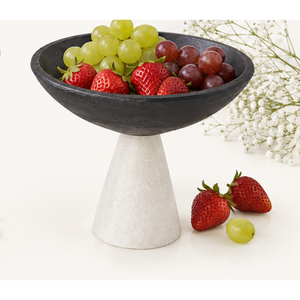 Bol sur piédestal en marbre blanc de luxe avec base conique noire, bol décoratif géométrique pour la maison, l'hôtel, le comptoir, la table, vente en gros - Product Image 4