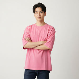 เสื้อยืดโอเวอร์ไซส์สีชมพูสำหรับผู้ชาย พิมพ์ลายตัวอักษรรูปเปลวไฟด้านหน้า แขนสั้น คอกลม สไตล์ลำลอง ผ้าเจอร์ซีย์คอตตอน 100% - Product Image 6