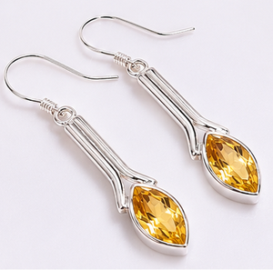 Citrine <b>Silver</b> Drop <b>Earrings</b> – Handmade Marquise Gemstone <b>Dangle</b> <b>Earrings</b> - Product Image 1