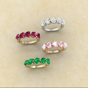 Anillo de Boda y Fiesta de Media Eternidad con Diamantes de Laboratorio en Forma de Corazón, Oro Sólido de 14 Quilates - Product Image 1