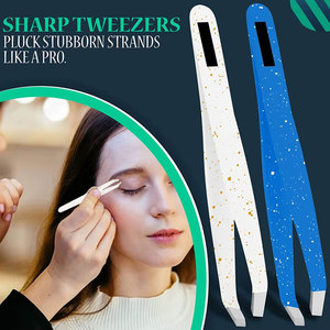 Pince à épiler professionnelle en acier inoxydable à pointe inclinée, blanche/bleue, pour cils volumineux et mise en forme des sourcils - Product Image 3