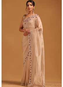 Sari Beige para Mujer KV con Adornos de Tela y Lentejuelas, con Blusa Sin Coser - Product Image 6