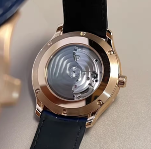 Montre mécanique ronde en or rose, bracelet en cuir véritable rayé, pour homme et femme, idéale pour le bureau et la vie quotidienne, choix cadeau 2026, style business et mode. - Product Image 3