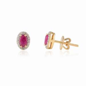 18K Natural <b>Red</b> Ruby Halo Diamond Stud <b>Earrings</b> in White Gold - Product Image 2