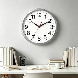 Wall <b>Clock</b> Analog <b>Silver</b> Battery Operated Silent Non Ticking Round Wall Mounted <b>Clock</b> for Home Living Room Bedroom Office - Product Image 2