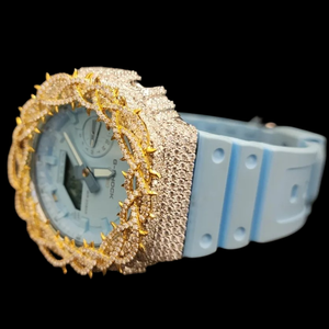 Gorgeous Round Dial Digital Analogue Sky <b>blue</b> Color Rubber Band Moissanite Diamond Thorn Bezel Design Trendy Jewelry <b>for</b> <b>Man's</b> - Product Image 2