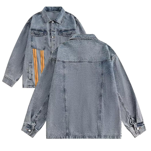 Veste en jean pour homme tendance, couleur grise, quatre poches sur le devant, col rabattu, fermeture à boutons pression, veste en denim pour garçons - Product Image 5